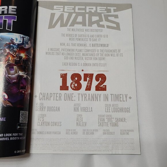 1872 1 Marvel Comics 2015 GD+ Cover A Secret Wars - Picture 4 of 16